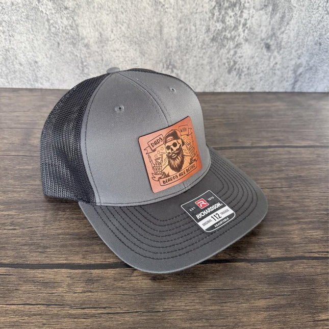 Dads with Beards Hat, Leather Patch Dad Hat, Richardson 112 Trucker Cap, Beard Dad Gift, Father's Day Hat for Bearded Dads - Patch Palooza