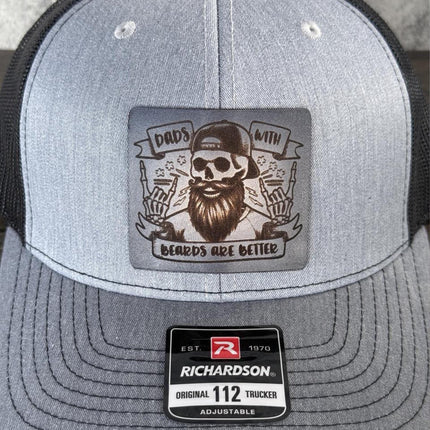 Dads with Beards Hat, Leather Patch Dad Hat, Richardson 112 Trucker Cap, Beard Dad Gift, Father's Day Hat for Bearded Dads - Patch Palooza