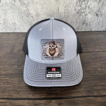 Dads with Beards Hat, Leather Patch Dad Hat, Richardson 112 Trucker Cap, Beard Dad Gift, Father's Day Hat for Bearded Dads - Patch Palooza