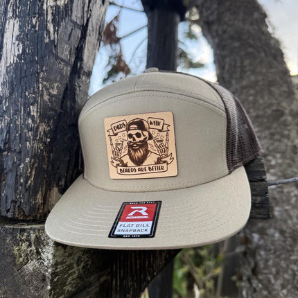Dads with Beards Hat, Leather Patch Dad Hat, Richardson 168 Flat Bill Snapback, Beard Dad Gift, Funny Father's Day Hat - Patch Palooza