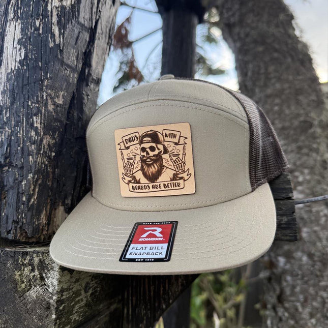 Dads with Beards Hat, Leather Patch Dad Hat, Richardson 168 Flat Bill Snapback, Beard Dad Gift, Funny Father's Day Hat - Patch Palooza