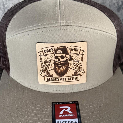 Dads with Beards Hat, Leather Patch Dad Hat, Richardson 168 Flat Bill Snapback, Beard Dad Gift, Funny Father's Day Hat - Patch Palooza