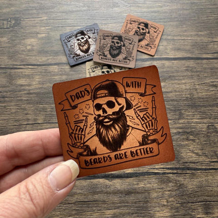Dads with Beards Patch, Funny Beard Dad Leather Patch, Skeleton Patch for Hats Bags Jackets, Father's Day Gift - Patch Palooza