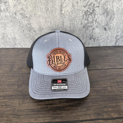 Dads with Bibles and Beards Hat, Leather Patch Dad Hat, Richardson 112 Trucker Cap, Christian Father's Day Gift, Beard Dad Hat - Patch Palooza