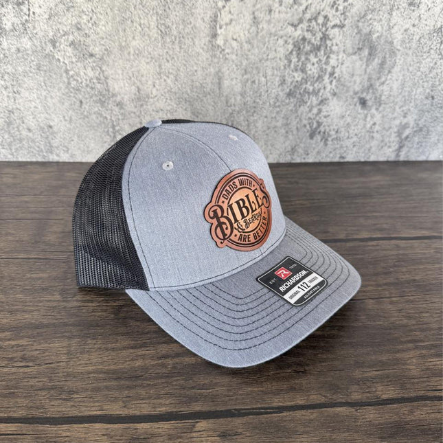 Dads with Bibles and Beards Hat, Leather Patch Dad Hat, Richardson 112 Trucker Cap, Christian Father's Day Gift, Beard Dad Hat - Patch Palooza