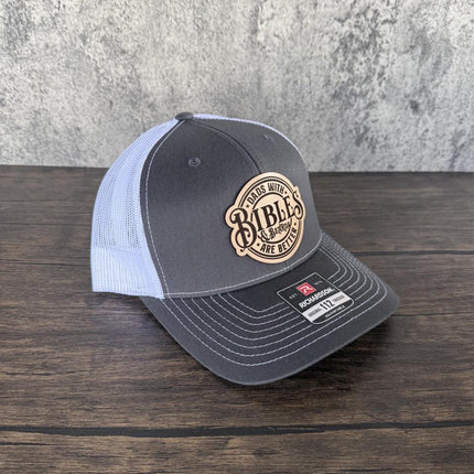 Dads with Bibles and Beards Hat, Leather Patch Dad Hat, Richardson 112 Trucker Cap, Christian Father's Day Gift, Beard Dad Hat - Patch Palooza