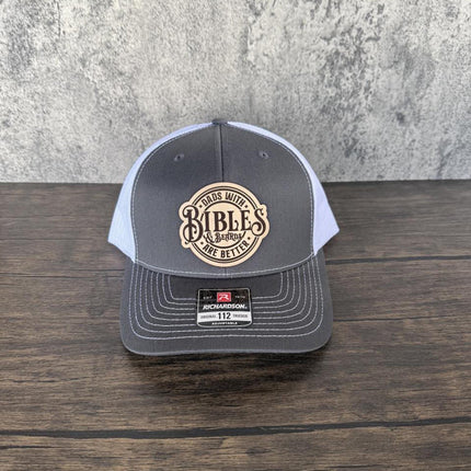 Dads with Bibles and Beards Hat, Leather Patch Dad Hat, Richardson 112 Trucker Cap, Christian Father's Day Gift, Beard Dad Hat - Patch Palooza