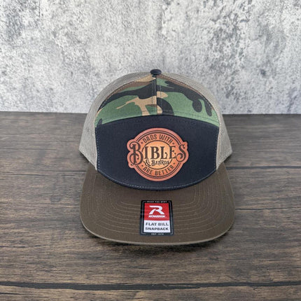 Dads with Bibles and Beards Hat, Leather Patch Dad Hat, Richardson 168 Flat Bill Snapback, Christian Dad Gift, Beard Hat for Men - Patch Palooza