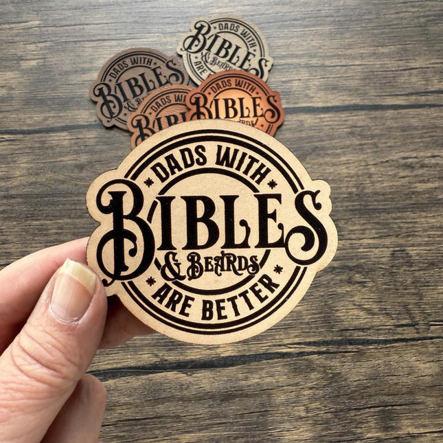 Dads with Bibles and Beards Patch, Christian Dad Leather Patch, Funny Beard Patch for Hats Bags Jackets - Patch Palooza
