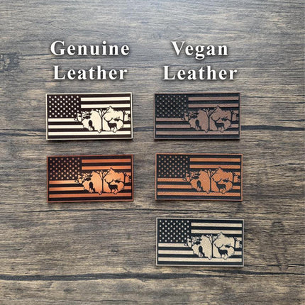 Deer Flag Patch, Leather Patch with Woodland Scene, Patriotic Hunting Patch for Hats Bags Jackets, Outdoorsman Gift - Patch Palooza