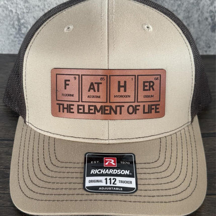 Father Element Hat, Leather Patch Dad Hat, Richardson 112 Trucker Cap, Science Dad Gift, Father's Day Hat for Men - Patch Palooza