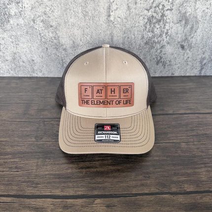 Father Element Hat, Leather Patch Dad Hat, Richardson 112 Trucker Cap, Science Dad Gift, Father's Day Hat for Men - Patch Palooza