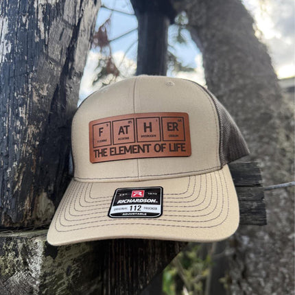 Father Element Hat, Leather Patch Dad Hat, Richardson 112 Trucker Cap, Science Dad Gift, Father's Day Hat for Men - Patch Palooza
