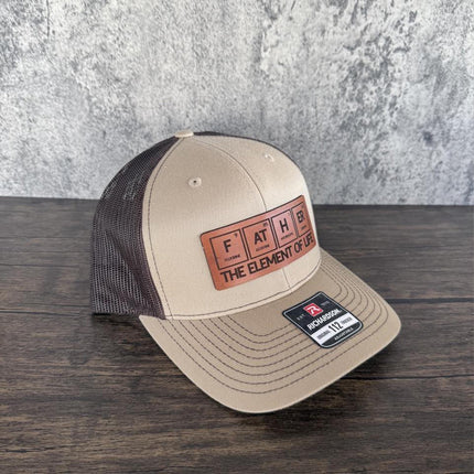 Father Element Hat, Leather Patch Dad Hat, Richardson 112 Trucker Cap, Science Dad Gift, Father's Day Hat for Men - Patch Palooza