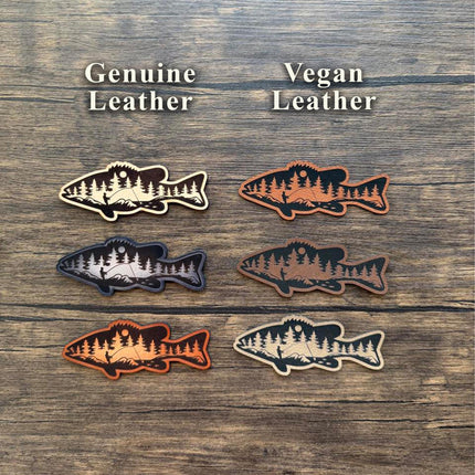 Fishing Scene Patch, Fish Shape Leather Patch, Outdoorsman Patch for Hats Bags Jackets, Nature Fishing Gift - Patch Palooza