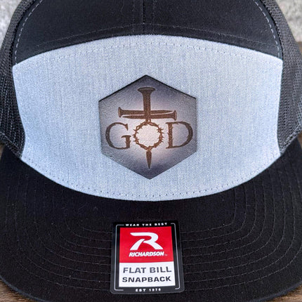 God Crown of Thorns Hat – Richardson 168 Snapback – Leather Patch Christian Flat Bill Cap - Patch Palooza