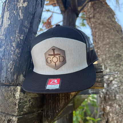 God Crown of Thorns Hat – Richardson 168 Snapback – Leather Patch Christian Flat Bill Cap - Patch Palooza