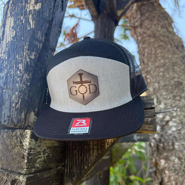 God Crown of Thorns Hat – Richardson 168 Snapback – Leather Patch Christian Flat Bill Cap - Patch Palooza
