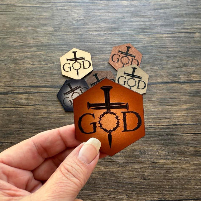 God Crown of Thorns Patch, Christian Leather Patch with Cross of Nails, Faith Patch for Hats Bags Jackets - Patch Palooza