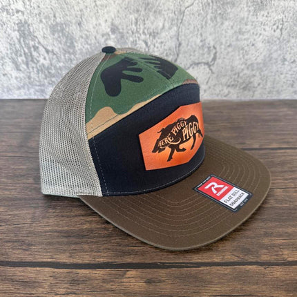 Here Piggy Piggy Hat – Richardson 168 Snapback – Leather Patch Wild Boar Hunting Hat - Patch Palooza