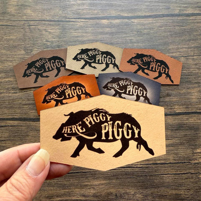 Here Piggy Piggy Patch, Wild Boar Hunting Leather Patch, Funny Hunter Patch for Hats Bags Jackets - Patch Palooza