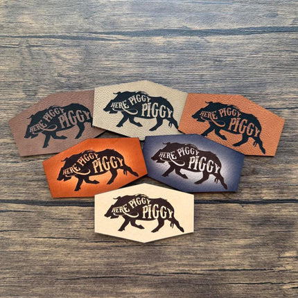 Here Piggy Piggy Patch, Wild Boar Hunting Leather Patch, Funny Hunter Patch for Hats Bags Jackets - Patch Palooza