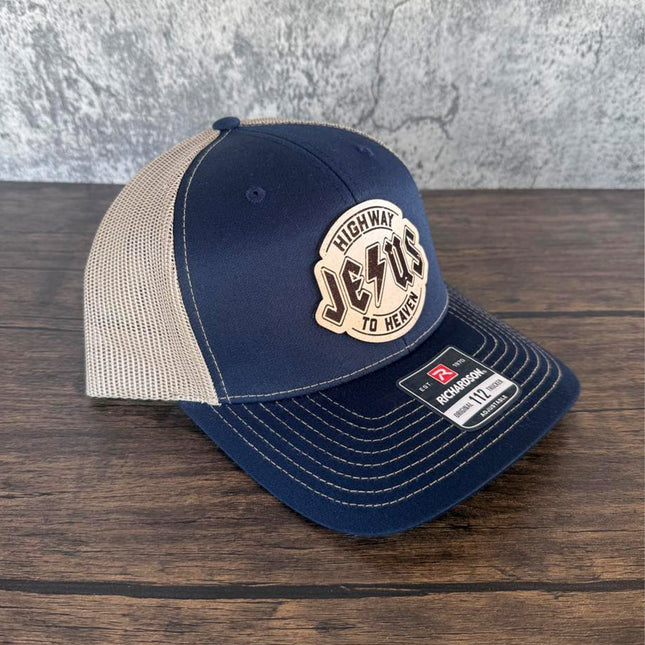 Highway to Heaven Hat – Richardson 112 Trucker Cap – Leather Patch Jesus Design - Patch Palooza