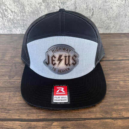 Highway to Heaven Hat – Richardson 168 Snapback – Leather Patch Jesus Flat Bill Cap - Patch Palooza