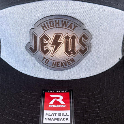 Highway to Heaven Hat – Richardson 168 Snapback – Leather Patch Jesus Flat Bill Cap - Patch Palooza
