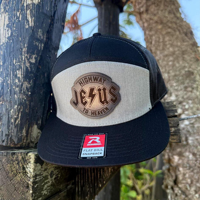 Highway to Heaven Hat – Richardson 168 Snapback – Leather Patch Jesus Flat Bill Cap - Patch Palooza