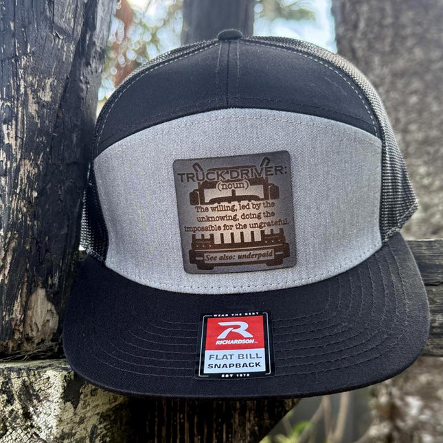 Truck Driver Definition Hat, Leather Patch Hat, Richardson 168 Flat Bill Snapback, Funny Trucker Gift, Semi Driver Hat for Men