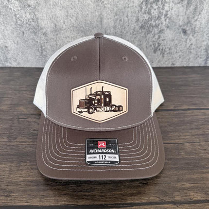 Semi Truck Hat, Leather Patch Trucker Hat, Richardson 112 Cap for Drivers, Big Rig Hat, Gift for Truckers