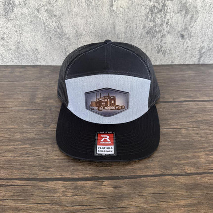 Semi Truck Hat, Leather Patch Hat, Richardson 168 Flat Bill Snapback, Trucker Cap for Drivers, Gift for Truckers