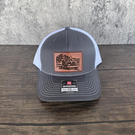 American Trucker Hat, Leather Patch Hat, Richardson 112 Cap for Truck Drivers, Patriotic Hat, Gift for Truckers