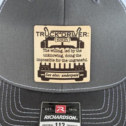 Truck Driver Definition Hat, Leather Patch Hat, Richardson 112 Trucker Cap, Funny Trucker Gift, Semi Driver Hat for Men