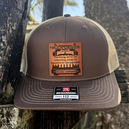 Truck Driver Definition Hat, Leather Patch Hat, Richardson 112 Trucker Cap, Funny Trucker Gift, Semi Driver Hat for Men