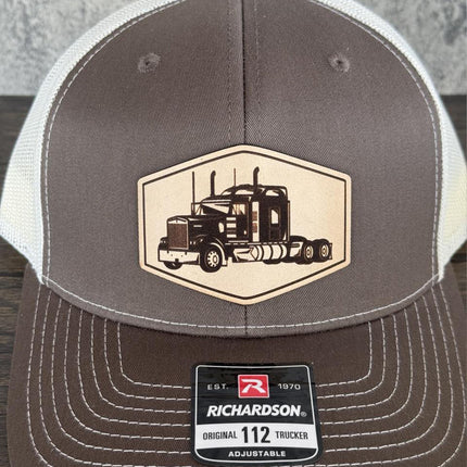 Semi Truck Hat, Leather Patch Trucker Hat, Richardson 112 Cap for Drivers, Big Rig Hat, Gift for Truckers