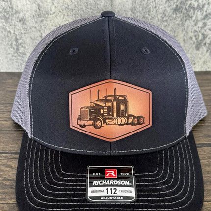 Semi Truck Hat, Leather Patch Trucker Hat, Richardson 112 Cap for Drivers, Big Rig Hat, Gift for Truckers