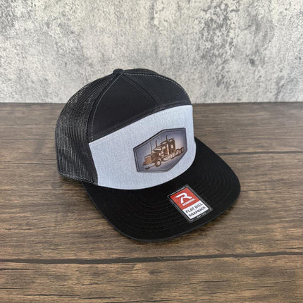 Semi Truck Hat, Leather Patch Hat, Richardson 168 Flat Bill Snapback, Trucker Cap for Drivers, Gift for Truckers