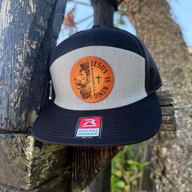 Jesus Is King Hat – Richardson 168 Snapback – Leather Patch Lion & Revelation 19:16 - Patch Palooza