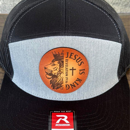 Jesus Is King Hat – Richardson 168 Snapback – Leather Patch Lion & Revelation 19:16 - Patch Palooza