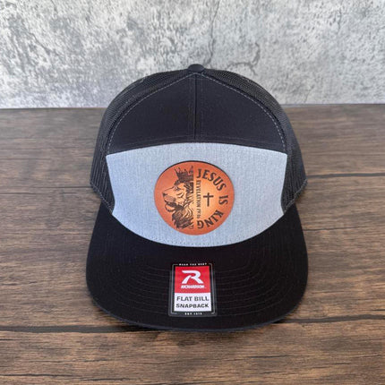 Jesus Is King Hat – Richardson 168 Snapback – Leather Patch Lion & Revelation 19:16 - Patch Palooza