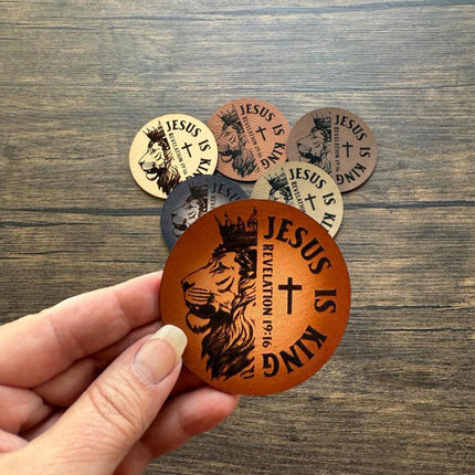 Jesus Is King Patch, Lion Crown Leather Patch, Revelation 19:16 Christian Patch for Hats Bags Jackets, Faith Gift - Patch Palooza