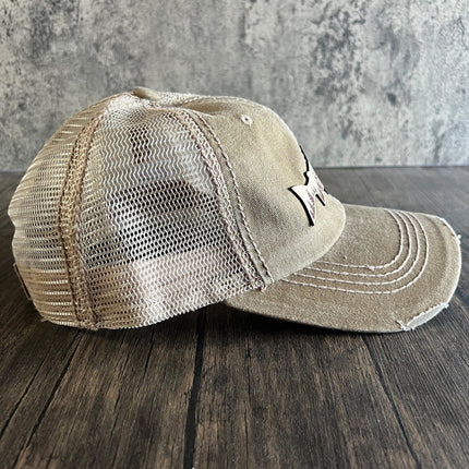 Side profile showcasing mesh back of the mountain fish hat
