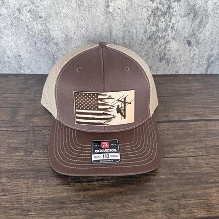 Lineman Flag Hat, Leather Patch Hat, Richardson 112 Trucker Cap, American Flag Hat, Utility Worker Gift - Patch Palooza