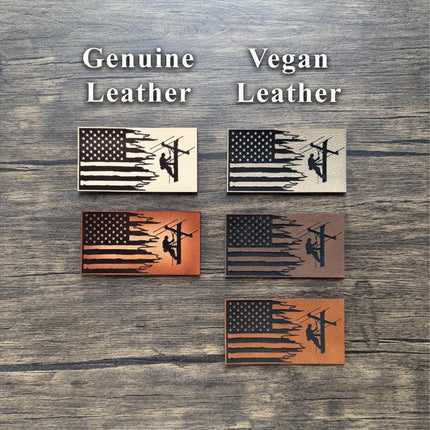 Lineman Flag Patch, Leather Patch for Utility Workers, American Flag Patch for Hats Bags Jackets, Lineman Gift - Patch Palooza