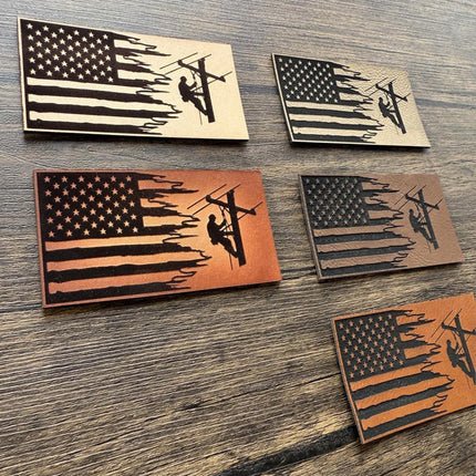 Lineman Flag Patch, Leather Patch for Utility Workers, American Flag Patch for Hats Bags Jackets, Lineman Gift - Patch Palooza