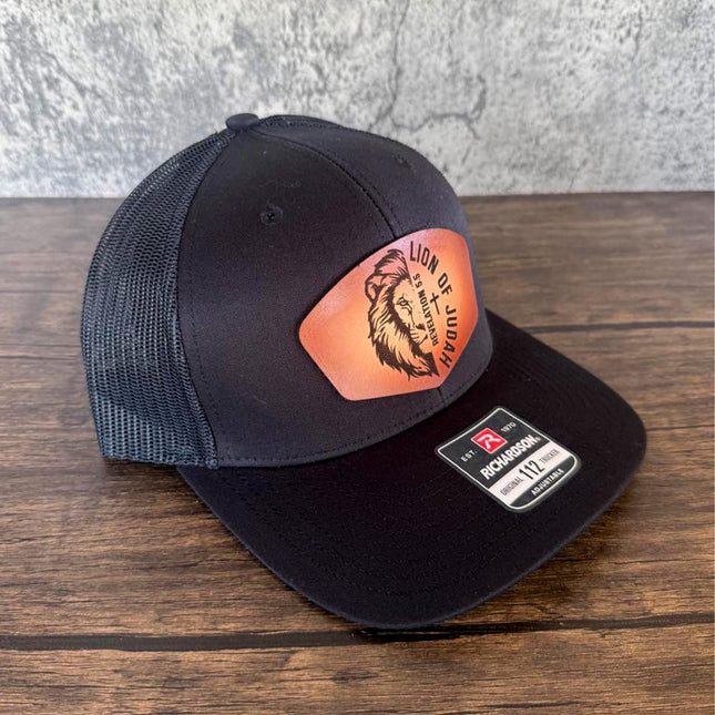 Lion of Judah Hat – Richardson 112 Trucker Cap – Leather Patch Christian Lion Design - Patch Palooza