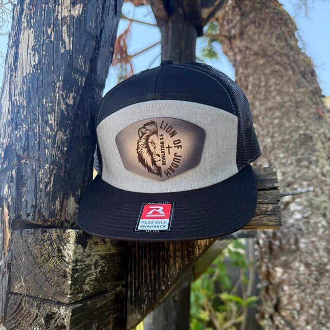 Lion of Judah Hat – Richardson 168 Snapback – Leather Patch Christian Flat Bill Hat - Patch Palooza