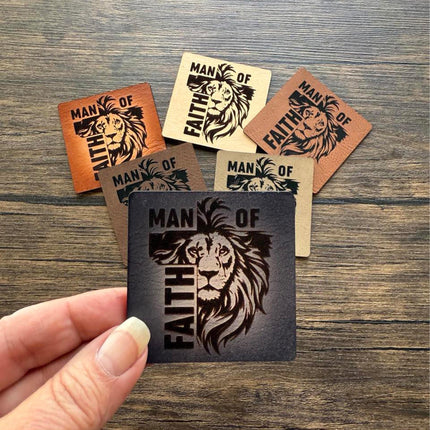 Man of Faith Patch, Lion Cross Leather Patch, Christian Patch for Hats Bags Jackets, Faith - Based Gift for Men - Patch Palooza